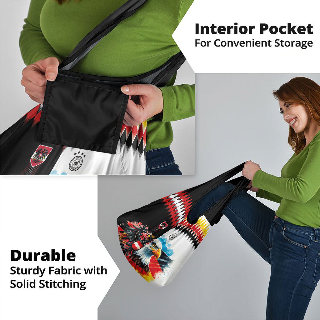 Austria and Germany National Football Grocery Bag Split Half Diamond Argyle with Eagles Watercolor Paint Splash Art