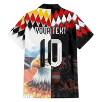 Custom Austria and Germany National Football Hawaiian Shirt Split Half Diamond Argyle with Eagles Watercolor Paint Splash Art