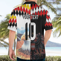 Custom Austria and Germany National Football Hawaiian Shirt Split Half Diamond Argyle with Eagles Watercolor Paint Splash Art