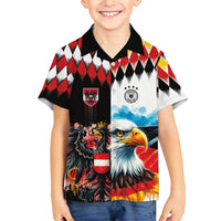 Custom Austria and Germany National Football Hawaiian Shirt Split Half Diamond Argyle with Eagles Watercolor Paint Splash Art