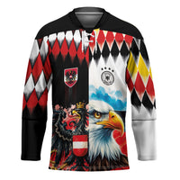 Custom Austria and Germany National Football Hockey Jersey Split Half Diamond Argyle with Eagles Watercolor Paint Splash Art