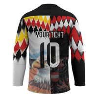 Custom Austria and Germany National Football Hockey Jersey Split Half Diamond Argyle with Eagles Watercolor Paint Splash Art