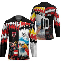 Custom Austria and Germany National Football Hockey Jersey Split Half Diamond Argyle with Eagles Watercolor Paint Splash Art