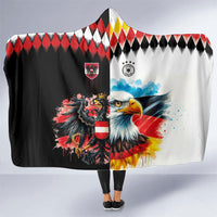 Austria and Germany National Football Hooded Blanket Split Half Diamond Argyle with Eagles Watercolor Paint Splash Art