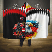 Austria and Germany National Football Hooded Blanket Split Half Diamond Argyle with Eagles Watercolor Paint Splash Art