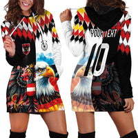 Custom Austria and Germany National Football Hoodie Dress Split Half Diamond Argyle with Eagles Watercolor Paint Splash Art