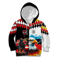 Custom Austria and Germany National Football Kid Hoodie Split Half Diamond Argyle with Eagles Watercolor Paint Splash Art