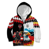 Custom Austria and Germany National Football Kid Hoodie Split Half Diamond Argyle with Eagles Watercolor Paint Splash Art