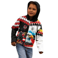 Custom Austria and Germany National Football Kid Hoodie Split Half Diamond Argyle with Eagles Watercolor Paint Splash Art