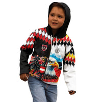 Custom Austria and Germany National Football Kid Hoodie Split Half Diamond Argyle with Eagles Watercolor Paint Splash Art