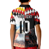 Custom Austria and Germany National Football Kid Polo Shirt Split Half Diamond Argyle with Eagles Watercolor Paint Splash Art