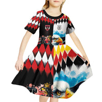 Custom Austria and Germany National Football Kid Short Sleeve Dress Split Half Diamond Argyle with Eagles Watercolor Paint Splash Art