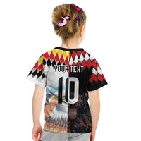 Custom Austria and Germany National Football Kid T Shirt Split Half Diamond Argyle with Eagles Watercolor Paint Splash Art
