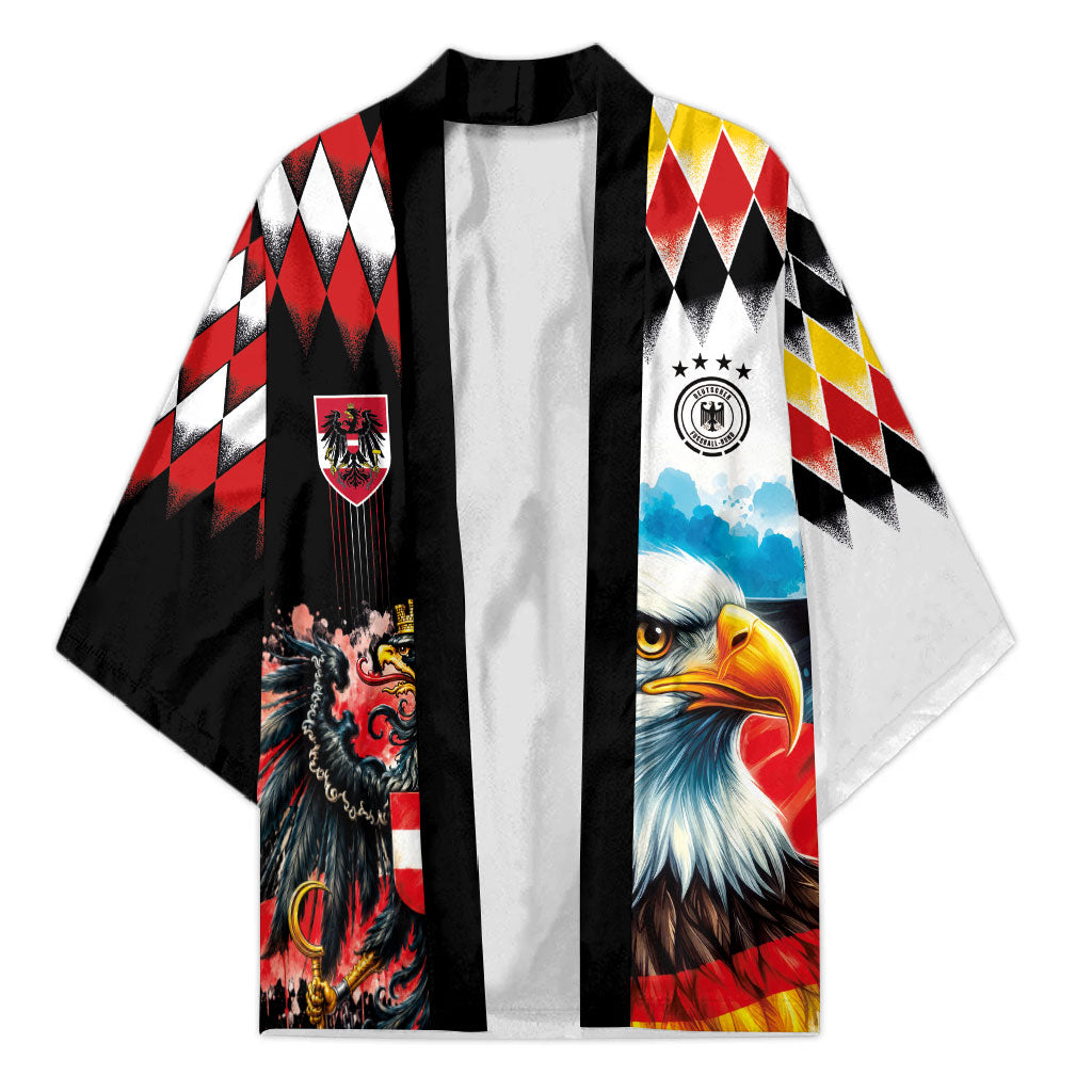 Custom Austria and Germany National Football Kimono Split Half Diamond Argyle with Eagles Watercolor Paint Splash Art
