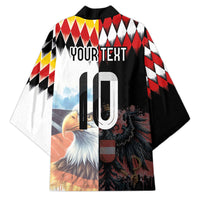 Custom Austria and Germany National Football Kimono Split Half Diamond Argyle with Eagles Watercolor Paint Splash Art