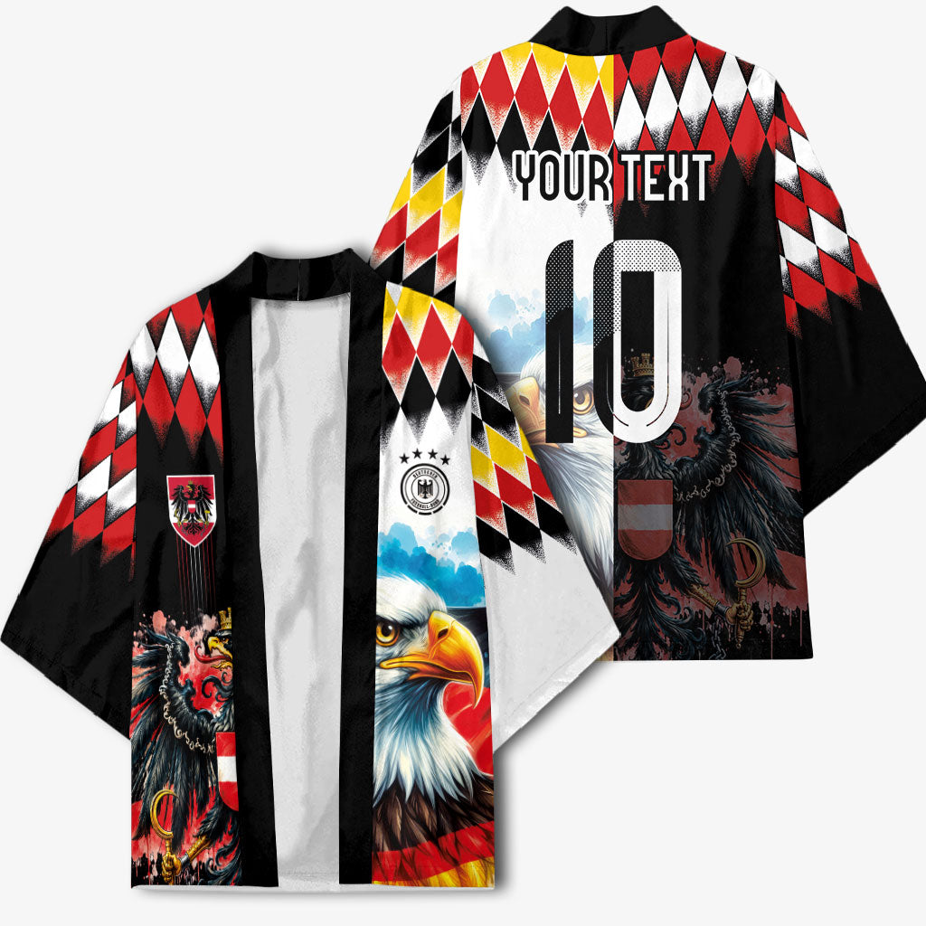 Custom Austria and Germany National Football Kimono Split Half Diamond Argyle with Eagles Watercolor Paint Splash Art