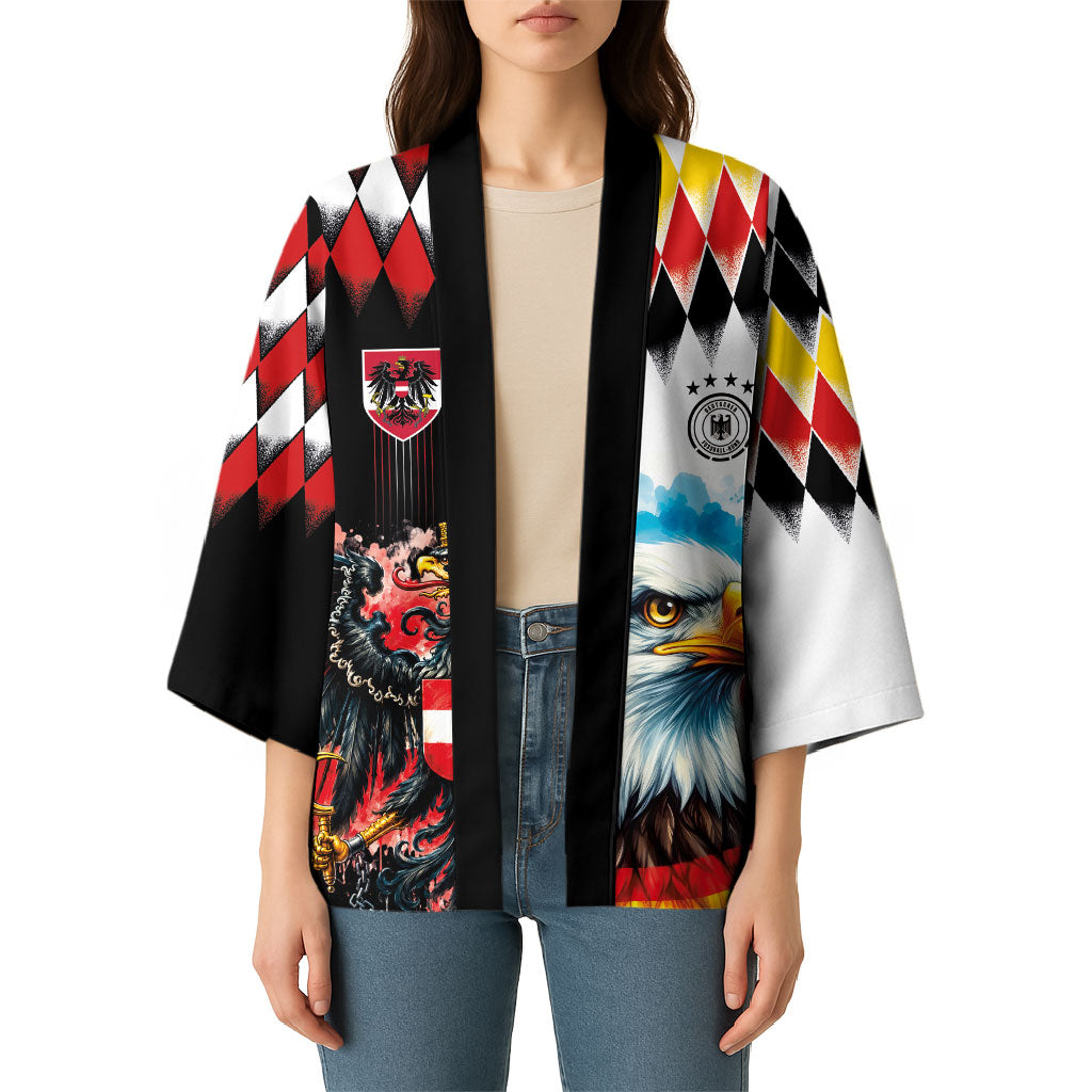 Custom Austria and Germany National Football Kimono Split Half Diamond Argyle with Eagles Watercolor Paint Splash Art