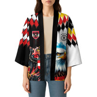Custom Austria and Germany National Football Kimono Split Half Diamond Argyle with Eagles Watercolor Paint Splash Art