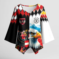 Custom Austria and Germany National Football Kimono Sleeve Blouse Split Half Diamond Argyle with Eagles Watercolor Paint Splash Art