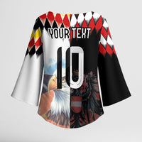 Custom Austria and Germany National Football Kimono Sleeve Blouse Split Half Diamond Argyle with Eagles Watercolor Paint Splash Art
