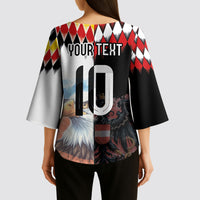 Custom Austria and Germany National Football Kimono Sleeve Blouse Split Half Diamond Argyle with Eagles Watercolor Paint Splash Art