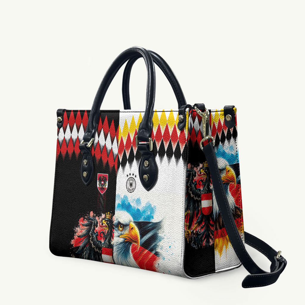 Austria and Germany National Football Leather Bag Split Half Diamond Argyle with Eagles Watercolor Paint Splash Art