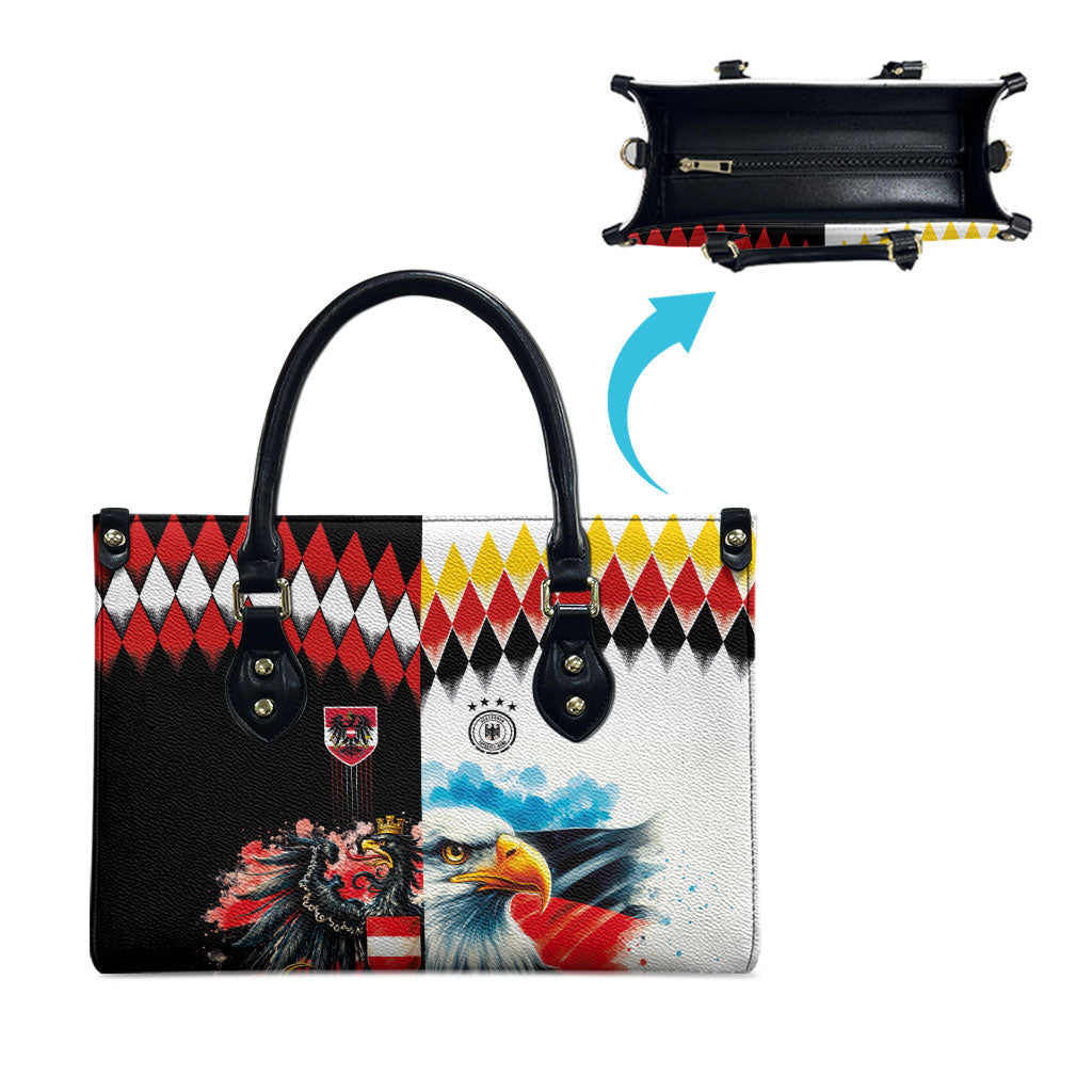 Austria and Germany National Football Leather Bag Split Half Diamond Argyle with Eagles Watercolor Paint Splash Art