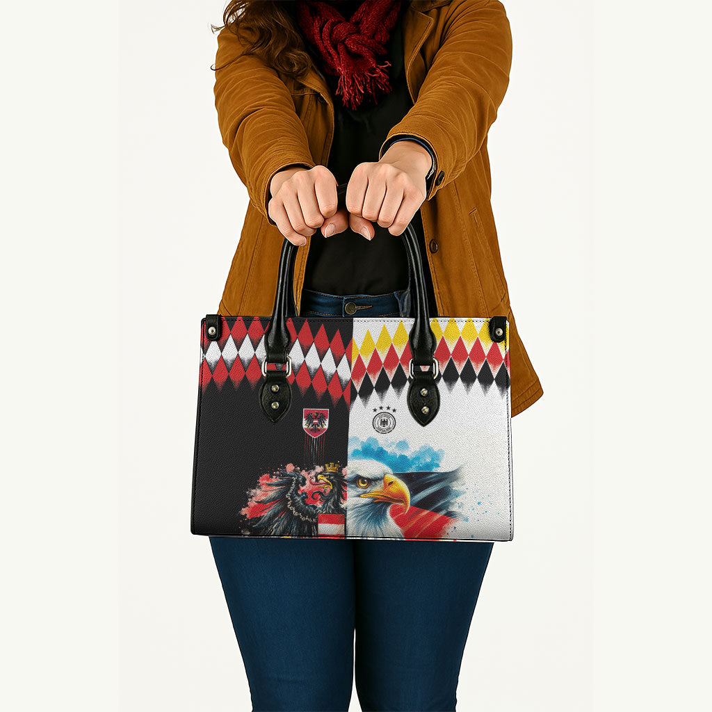 Austria and Germany National Football Leather Bag Split Half Diamond Argyle with Eagles Watercolor Paint Splash Art