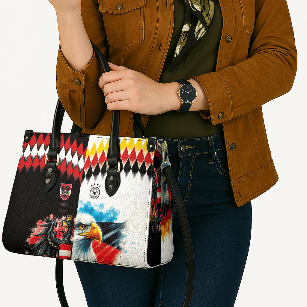 Austria and Germany National Football Leather Bag Split Half Diamond Argyle with Eagles Watercolor Paint Splash Art