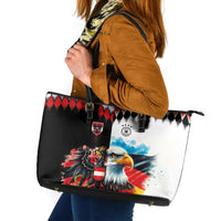 Austria and Germany National Football Leather Tote Bag Split Half Diamond Argyle with Eagles Watercolor Paint Splash Art