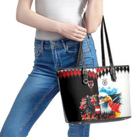 Austria and Germany National Football Leather Tote Bag Split Half Diamond Argyle with Eagles Watercolor Paint Splash Art