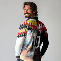 Custom Austria and Germany National Football Long Sleeve Polo Shirt Split Half Diamond Argyle with Eagles Watercolor Paint Splash Art