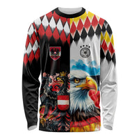 Custom Austria and Germany National Football Long Sleeve Shirt Split Half Diamond Argyle with Eagles Watercolor Paint Splash Art