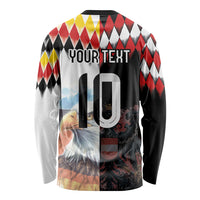 Custom Austria and Germany National Football Long Sleeve Shirt Split Half Diamond Argyle with Eagles Watercolor Paint Splash Art