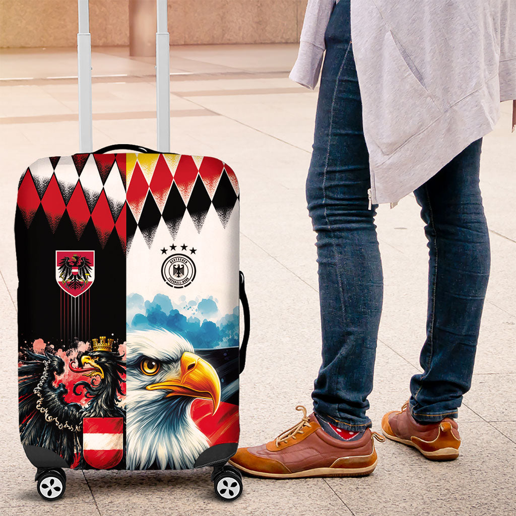 Austria and Germany National Football Luggage Cover Split Half Diamond Argyle with Eagles Watercolor Paint Splash Art