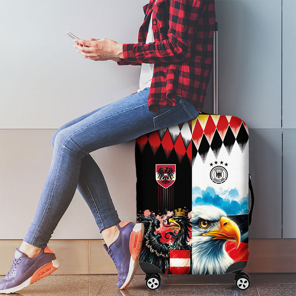 Austria and Germany National Football Luggage Cover Split Half Diamond Argyle with Eagles Watercolor Paint Splash Art