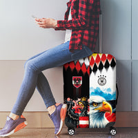 Austria and Germany National Football Luggage Cover Split Half Diamond Argyle with Eagles Watercolor Paint Splash Art
