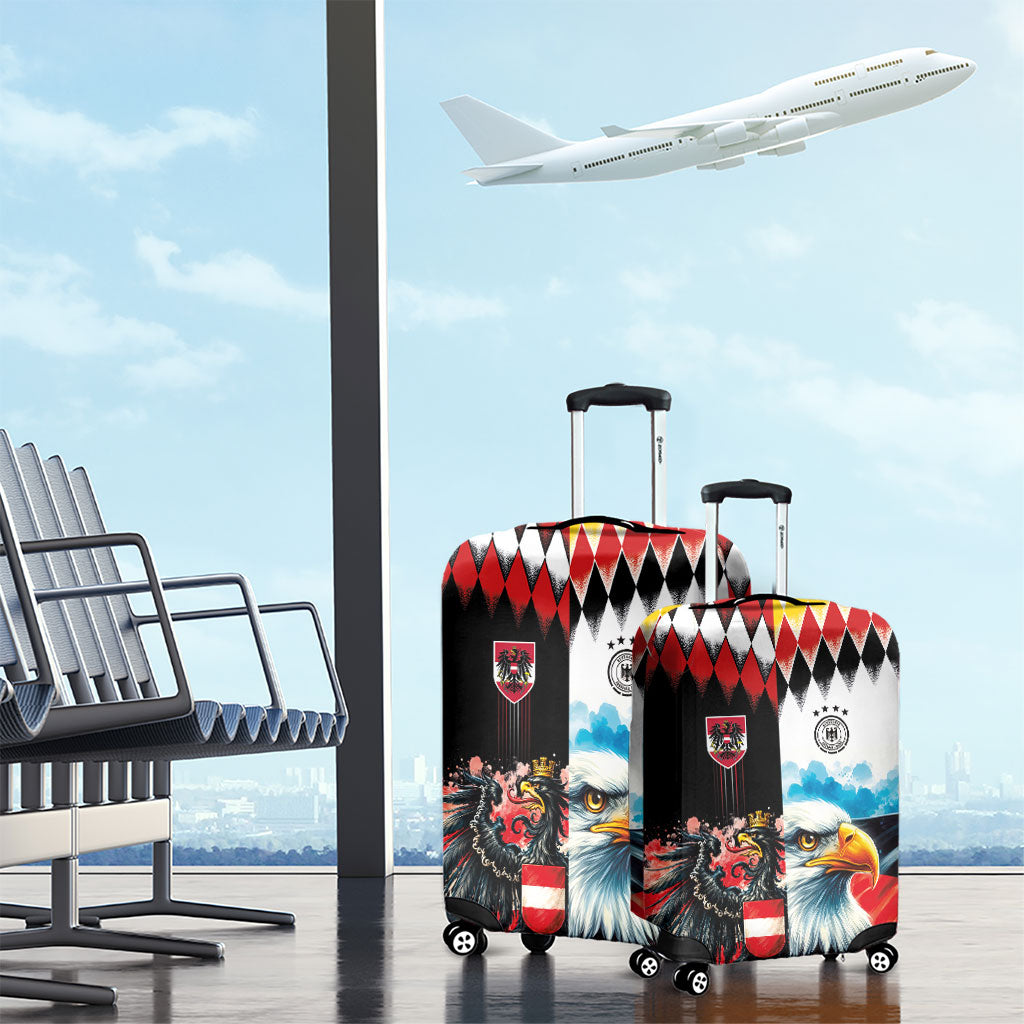 Austria and Germany National Football Luggage Cover Split Half Diamond Argyle with Eagles Watercolor Paint Splash Art
