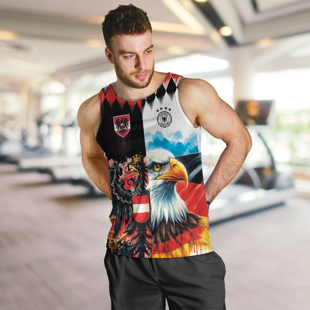 Custom Austria and Germany National Football Men Tank Top Split Half Diamond Argyle with Eagles Watercolor Paint Splash Art