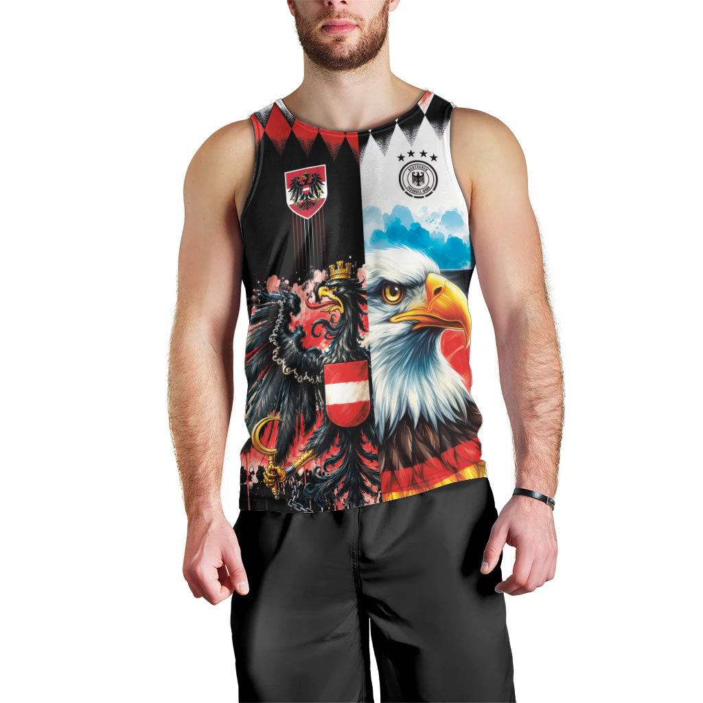 Custom Austria and Germany National Football Men Tank Top Split Half Diamond Argyle with Eagles Watercolor Paint Splash Art