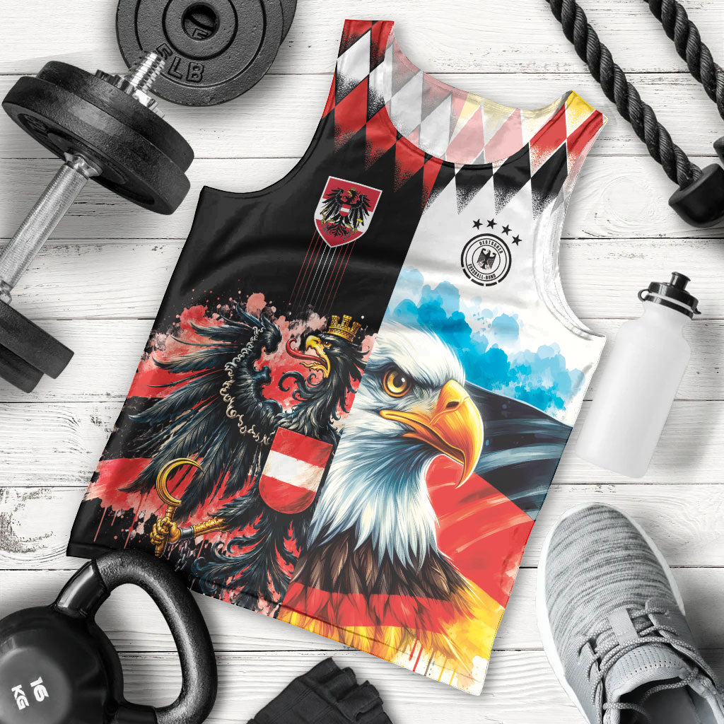 Custom Austria and Germany National Football Men Tank Top Split Half Diamond Argyle with Eagles Watercolor Paint Splash Art