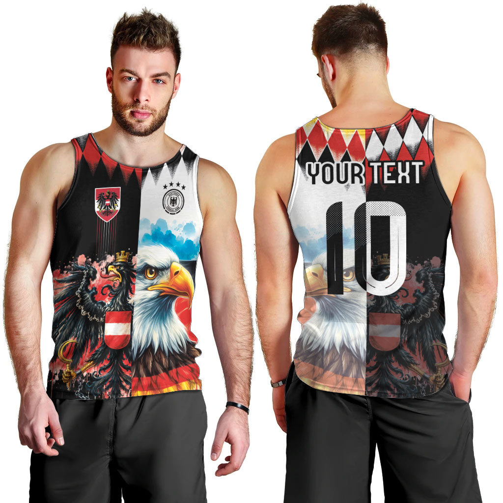 Custom Austria and Germany National Football Men Tank Top Split Half Diamond Argyle with Eagles Watercolor Paint Splash Art