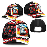 Austria and Germany National Football Mesh Trucker Cap Split Half Diamond Argyle with Eagles Watercolor Paint Splash Art