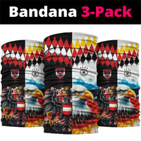 Austria and Germany National Football Neck Gaiter Split Half Diamond Argyle with Eagles Watercolor Paint Splash Art