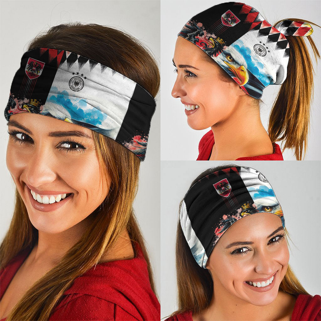 Austria and Germany National Football Neck Gaiter Split Half Diamond Argyle with Eagles Watercolor Paint Splash Art