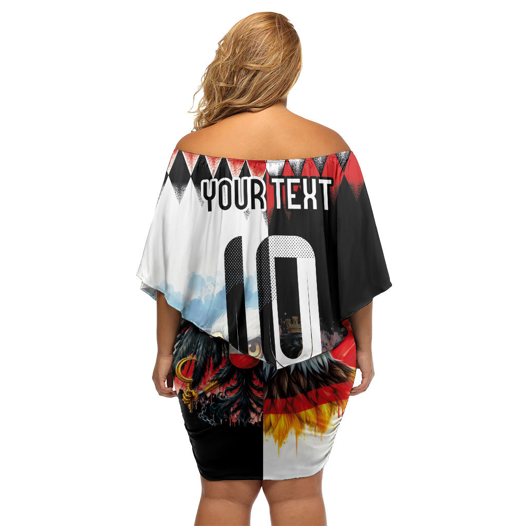 Custom Austria and Germany National Football Off Shoulder Short Dress Split Half Diamond Argyle with Eagles Watercolor Paint Splash Art