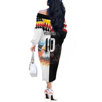 Custom Austria and Germany National Football Off The Shoulder Long Sleeve Dress Split Half Diamond Argyle with Eagles Watercolor Paint Splash Art