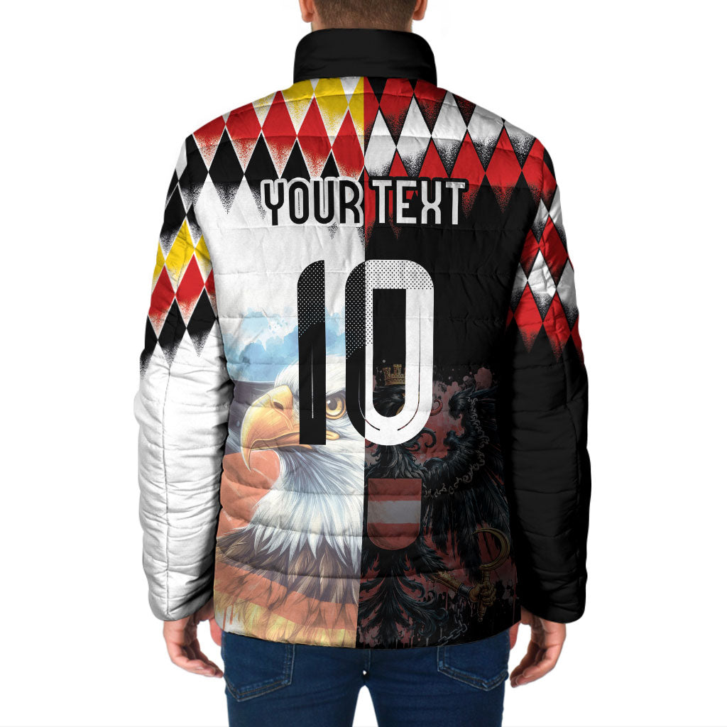 Custom Austria and Germany National Football Padded Jacket Split Half Diamond Argyle with Eagles Watercolor Paint Splash Art