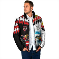 Custom Austria and Germany National Football Padded Jacket Split Half Diamond Argyle with Eagles Watercolor Paint Splash Art