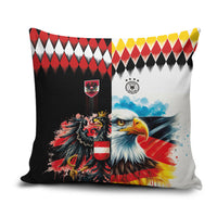 Austria and Germany National Football Pillow Cover Split Half Diamond Argyle with Eagles Watercolor Paint Splash Art